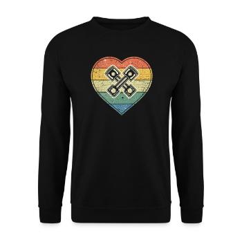 Vintage heart with crossed engine pistons - Unisex Sweatshirt - black - Front - Alina (178cm) & Michal (187cm)