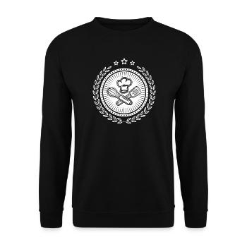Chapeau de chef avec couronne de laurier et étoiles pour les chefs - Sweat-shirt Unisexe - noir - Devant - Alina (178cm) & Michal (187cm)