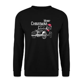christmas oldtimer Autos lustiger Weihnachtsmann - Unisex Pullover - Schwarz - Vorne - Alina (178cm) & Michal (187cm)
