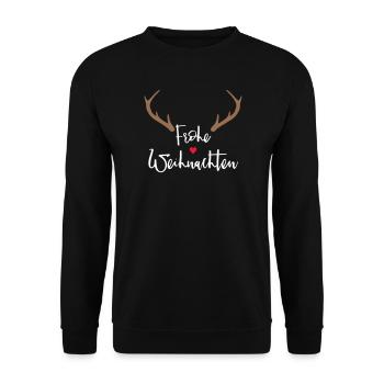 Frohe Weihnachten Rentier Geweih Dekoration - Unisex Pullover - Schwarz - Vorne - Alina (178cm) & Michal (187cm)
