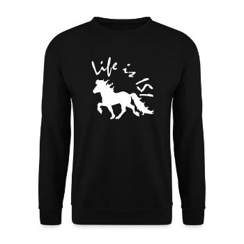 Süßes Islandpferd Life is ISI - Unisex Pullover - Schwarz - Vorne - Alina (178cm) & Michal (187cm)
