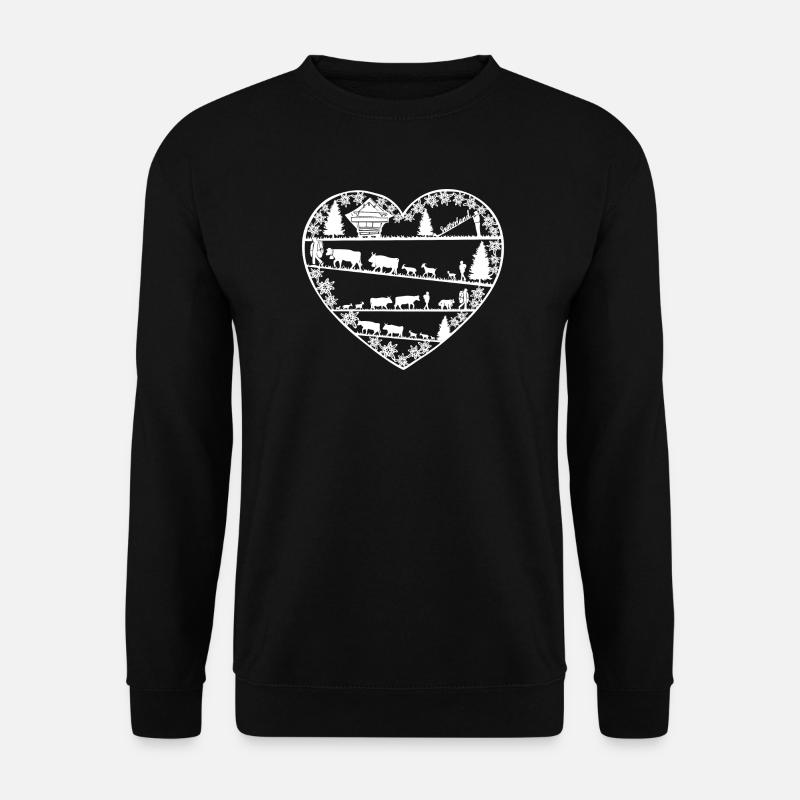 Herz mit Alpaufzug weiss - Unisex Pullover - Schwarz