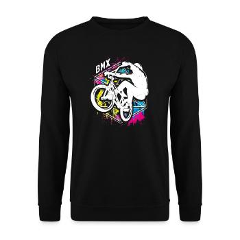Farbenfrohes Bmx Fahrrad - Buntes Bmx Rad - Unisex Pullover - Schwarz - Vorne - Alina (178cm) & Michal (187cm)