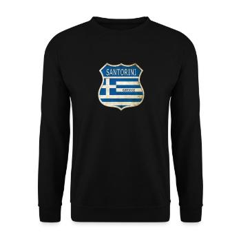 Santorini Griechenland Wappen Flaggen Design - Unisex Pullover - Schwarz - Vorne - Alina (178cm) & Michal (187cm)