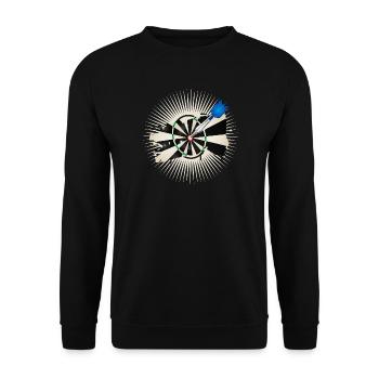 strahlende Dartscheibe mit blauen Dartpfeil - Unisex Pullover - Schwarz - Vorne - Alina (178cm) & Michal (187cm)