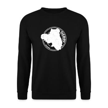 Derry Irland County | Landkarte Kontur Stempel - Unisex Pullover - Schwarz - Vorne - Alina (178cm) & Michal (187cm)