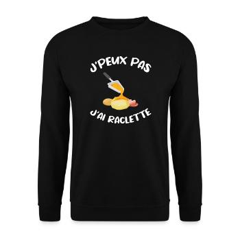 J'peux pas j'ai raclette Humour Cadeau raclette - Sweat-shirt Unisexe - noir - Devant - Alina (178cm) & Michal (187cm)
