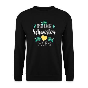 Beste Große Schwester 2023 - Unisex Pullover - Schwarz - Vorne - Alina (178cm) & Michal (187cm)