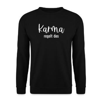 Karma regelt das - Unisex Pullover - Schwarz - Vorne - Alina (178cm) & Michal (187cm)