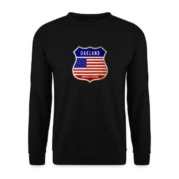 Oakland USA United States Wappen Flaggen - Unisex Pullover - Schwarz - Vorne - Alina (178cm) & Michal (187cm)