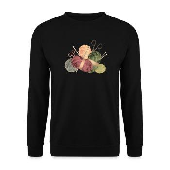 Balls of wool & knitting needles with scissors - Unisex Sweatshirt - black - Front - Alina (178cm) & Michal (187cm)