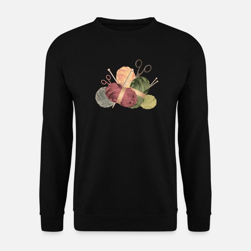 Wollknäuel & Stricknadeln mit Scheren - Unisex Pullover - Schwarz