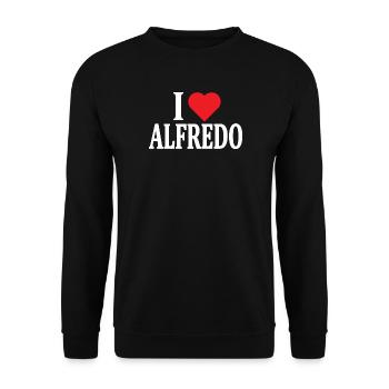 T-Shirt Ich liebe Alfredo T-Shirt Geschenkidee - Unisex Pullover - Schwarz - Vorne - Alina (178cm) & Michal (187cm)