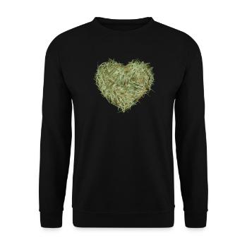 Herz aus Heu in schimmernden grünlichen Farbtönen - Unisex Pullover - Schwarz - Vorne - Alina (178cm) & Michal (187cm)