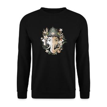 Elefanten Gott Ganesha geschmückt mit Blüten - Unisex Pullover - Schwarz - Vorne - Alina (178cm) & Michal (187cm)