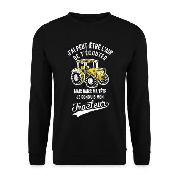 Cadeau Humour dans Ma Tête je conduis mon Tracteur - Sweat-shirt Unisexe - noir - Devant - Alina (178cm) & Michal (187cm)
