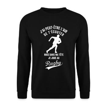 Rugby Humour dans Ma Tête Je joue au Rugby - Sweat-shirt Unisexe - noir - Devant - Alina (178cm) & Michal (187cm)