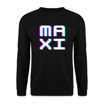 Maxi Glitch Namensschild Typografie Shirt - Unisex Pullover - Schwarz - Vorne - Alina (178cm) & Michal (187cm)