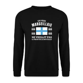 Marseille, Marseille humour, je suis Marseillais - Sweat-shirt Unisexe - noir - Devant - Alina (178cm) & Michal (187cm)
