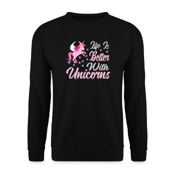Leben ist besser mit Einhörnern - Unisex Pullover - Schwarz - Vorne - Alina (178cm) & Michal (187cm)