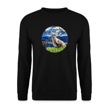 Luchs Wildkatze Freiheit - Unisex Pullover - Schwarz - Vorne - Alina (178cm) & Michal (187cm)