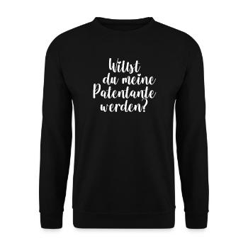 Patentante Frage Geschenk Patin Patenschaft - Unisex Pullover - Schwarz - Vorne - Alina (178cm) & Michal (187cm)