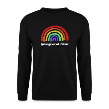 Regenbogen Frieden Freiheit Liebe Statement - Unisex Pullover - Schwarz - Vorne - Alina (178cm) & Michal (187cm)