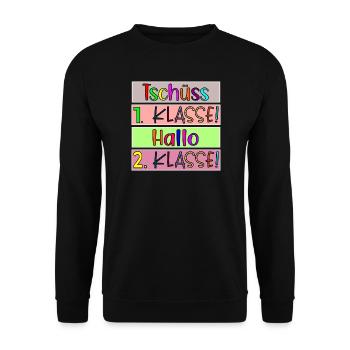 Grundschule Tschüss 1. Klasse Hallo 2. Klasse - Unisex Pullover - Schwarz - Vorne - Alina (178cm) & Michal (187cm)