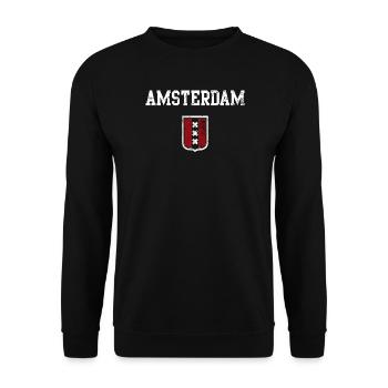 Amsterdamer Wappen-Schildmotiv - Unisex Pullover - Schwarz - Vorne - Alina (178cm) & Michal (187cm)