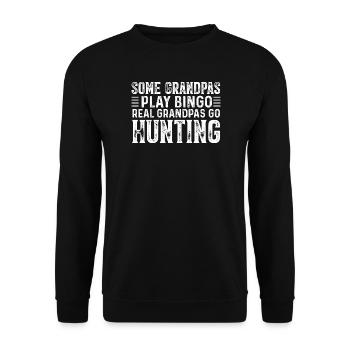 Vorlage für Großvater Jäger Motiv - Unisex Pullover - Schwarz - Vorne - Alina (178cm) & Michal (187cm)