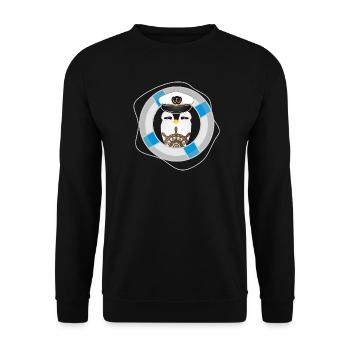 niedlicher Pinguin als Kapitän im Marine Look - Unisex Pullover - Schwarz - Vorne - Alina (178cm) & Michal (187cm)