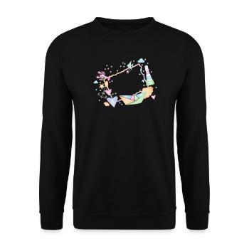 maritimer Rahmen aus bunten Muscheln und Symbole - Unisex Pullover - Schwarz - Vorne - Alina (178cm) & Michal (187cm)