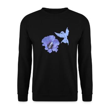 geschenke mit kolibris, Kolibrisilhouette Hibiskus - Unisex Pullover - Schwarz - Vorne - Alina (178cm) & Michal (187cm)