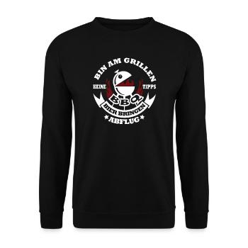 Grill-Motiv mit Bier-Design - Unisex Pullover - Schwarz - Vorne - Alina (178cm) & Michal (187cm)