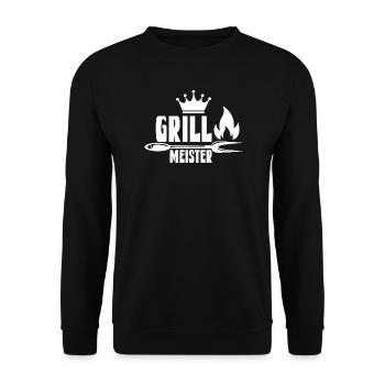 Feuriger Grillmeister mit Krone - Unisex Pullover - Schwarz - Vorne - Alina (178cm) & Michal (187cm)