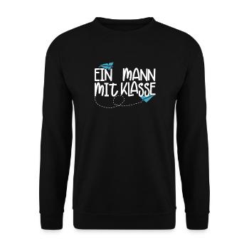 Ein Mann mit Klasse - (weiß) - Unisex Pullover - Schwarz - Vorne - Alina (178cm) & Michal (187cm)