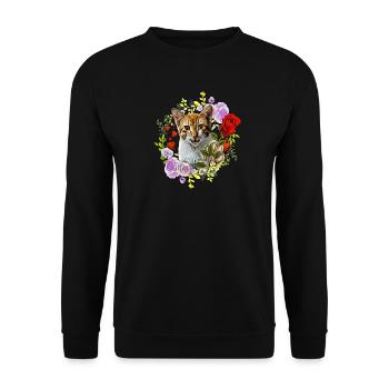 Chat riant avec rose pour l’amour - Sweat-shirt Unisexe - noir - Devant - Alina (178cm) & Michal (187cm)