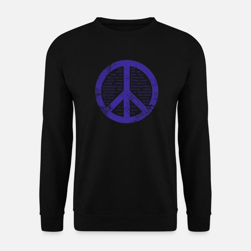 Blaues Friedensschild. Frieden in vielen Sprachen. - Unisex Pullover - Schwarz