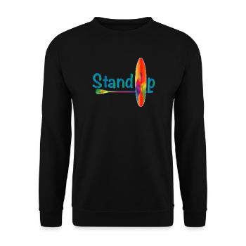 Stand up paddling Schriftzug mit Paddle Board - Unisex Pullover - Schwarz - Vorne - Alina (178cm) & Michal (187cm)