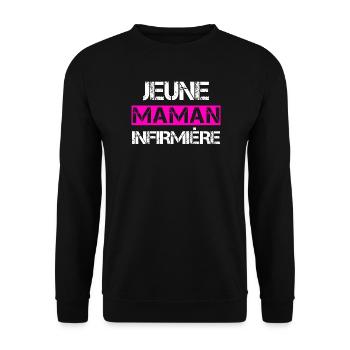 Jeune Maman Infirmière - Sweat-shirt Unisexe - noir - Devant - Alina (178cm) & Michal (187cm)