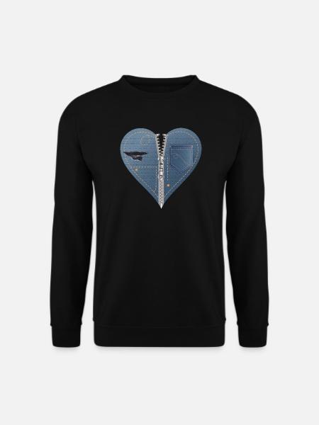 hellblaues Herz im Jeans Look mit Reißverschluss - Unisex Pullover - Schwarz