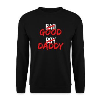 Bad Boy/Good Daddy |lustiges Design für Väter, Väter - Unisex Pullover - Schwarz - Vorne - Alina (178cm) & Michal (187cm)