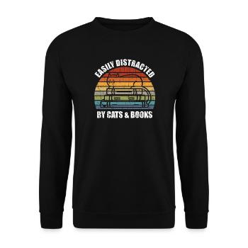 Facilement distrait par les livres de chats - Katze Bücherwurm - Sweat-shirt Unisexe - noir - Devant - Alina (178cm) & Michal (187cm)
