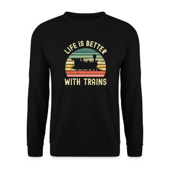 Eisenbahn Lokomotive Zug - Unisex Pullover - Schwarz - Vorne - Alina (178cm) & Michal (187cm)