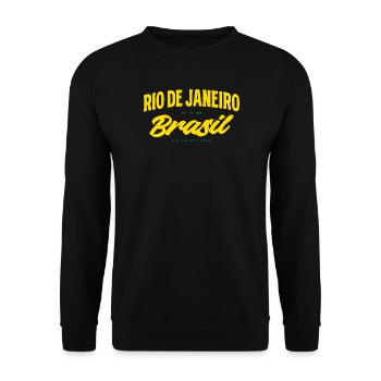 Rio de Janeiro Brasil Gelb Schriftzug - Unisex Pullover - Schwarz - Vorne - Alina (178cm) & Michal (187cm)