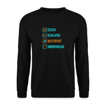 Essen. Schlafen. Reitsport. Wiederholen Design - Unisex Pullover - Schwarz - Vorne - Alina (178cm) & Michal (187cm)