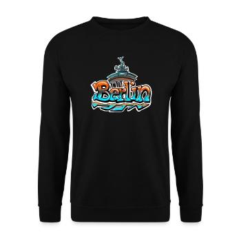 Berlin Graffiti Schriftzug - Unisex Pullover - Schwarz - Vorne - Alina (178cm) & Michal (187cm)