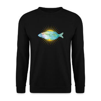 strahlender Fisch in zarten Pastell Farben - Unisex Pullover - Schwarz - Vorne - Alina (178cm) & Michal (187cm)