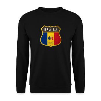 Brăila Romania coat of arms design - Unisex Sweatshirt - black - Front - Alina (178cm) & Michal (187cm)