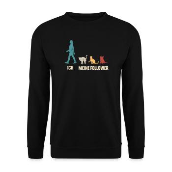 Ich Meine Follower Katzen - Unisex Pullover - Schwarz - Vorne - Alina (178cm) & Michal (187cm)